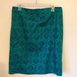 J. Crew Navy & Green Paisley Pencil Skirt